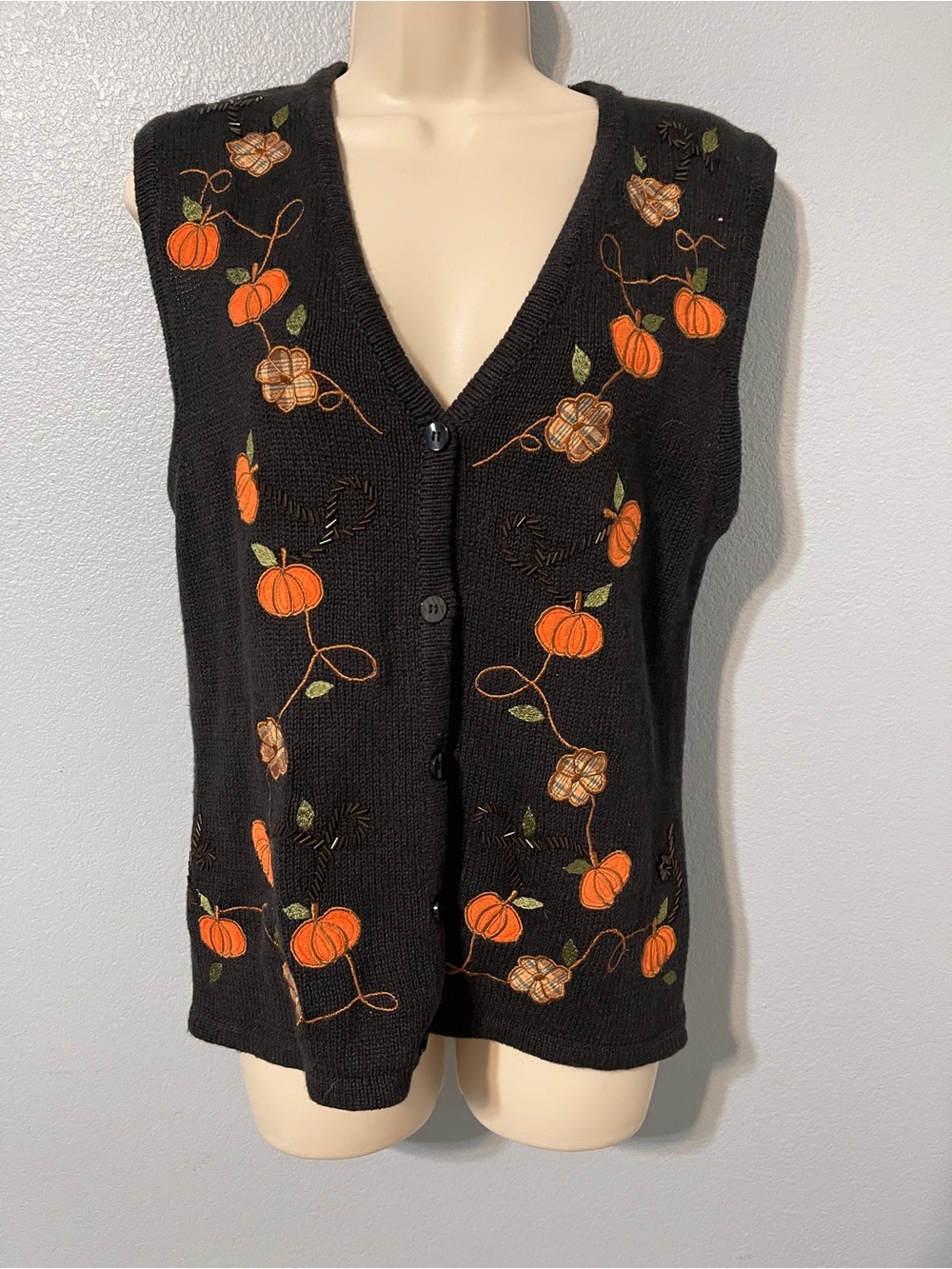 Vintage Bobbie Brooks Pumpkin Patch Knit Sweater Vest Fall Quirky 90’s Teacher S